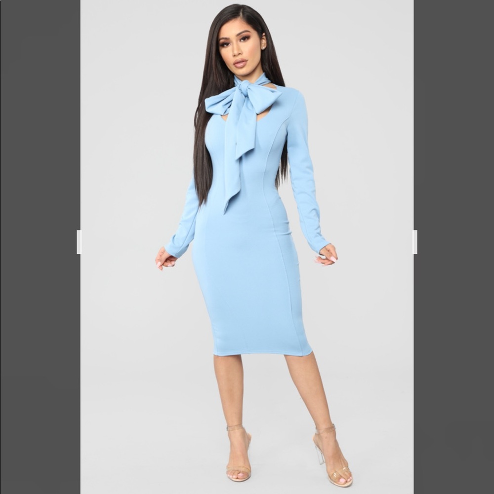 ♥️Fashion Nova Powder Blue Dress with Bow